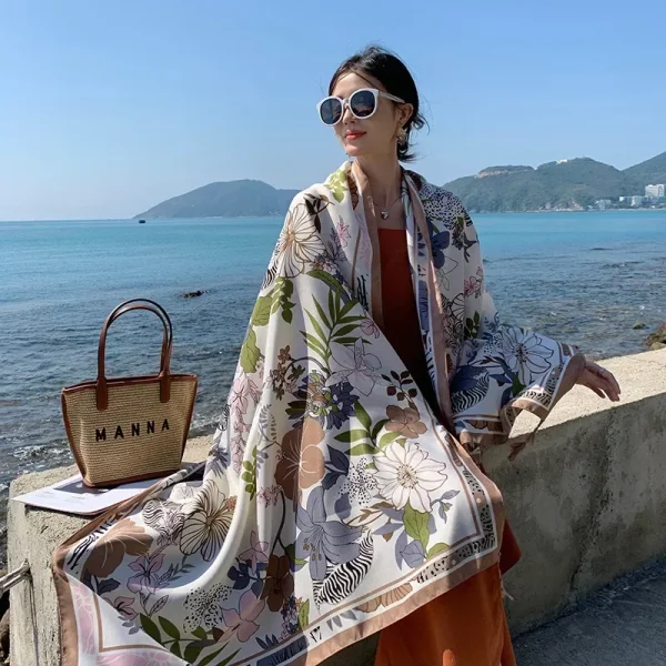 Casual Floral Print Beach Shawl Sun Protection Travel Long Fashionable Scarf - Image 7