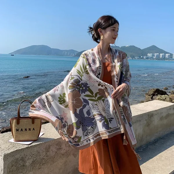 Casual Floral Print Beach Shawl Sun Protection Travel Long Fashionable Scarf - Image 6