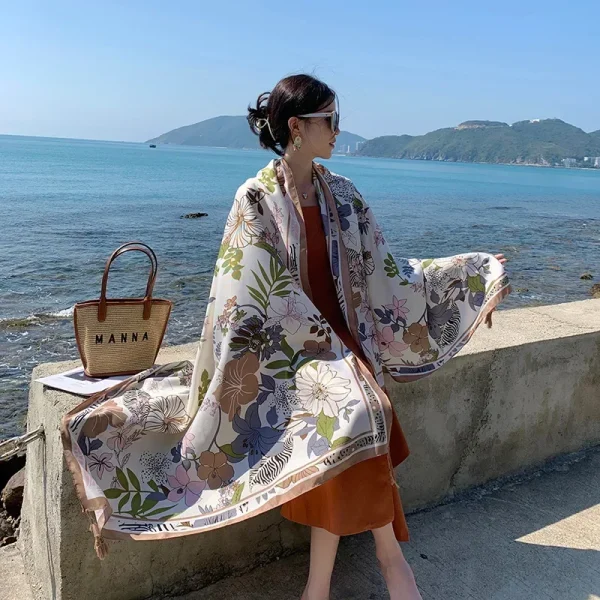 Casual Floral Print Beach Shawl Sun Protection Travel Long Fashionable Scarf - Image 5