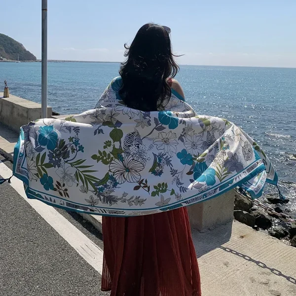 Casual Floral Print Beach Shawl Sun Protection Travel Long Fashionable Scarf - Image 4
