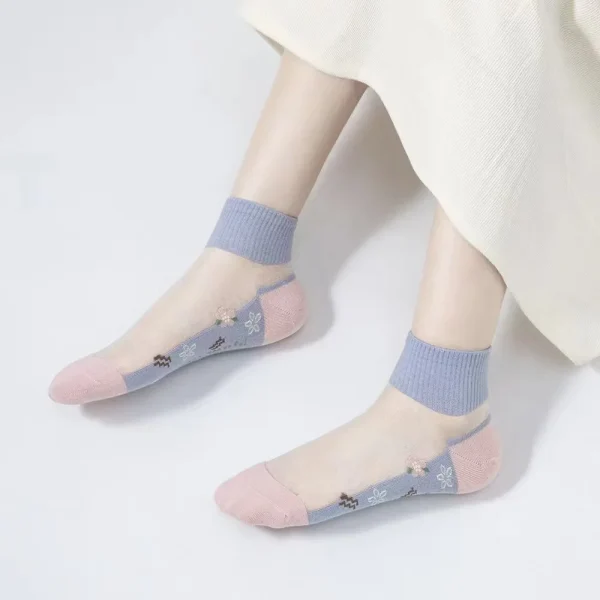 Casual Flower Patterns Sweat Absorbing Breathable Cotton Bottom Crystal Socks 5 Pairs