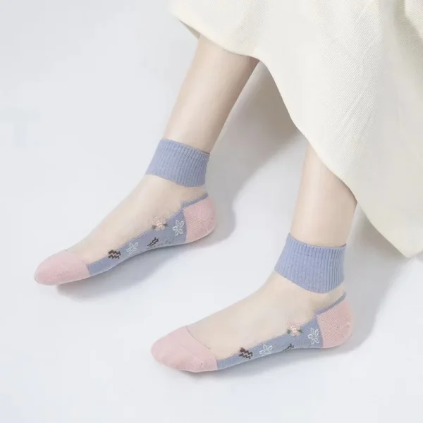 Casual Flower Patterns Sweat Absorbing Breathable Cotton Bottom Crystal Socks 5 Pairs - Image 2