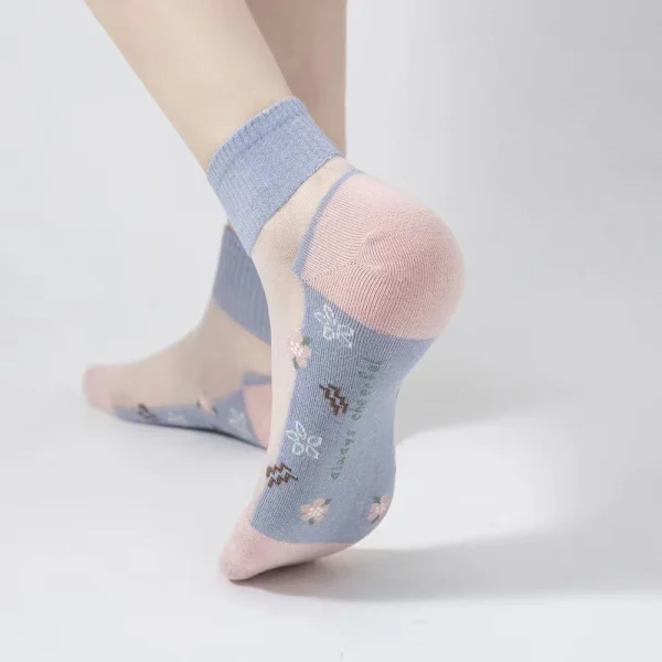 Casual Flower Patterns Sweat Absorbing Breathable Cotton Bottom Crystal Socks 5 Pairs - Image 3
