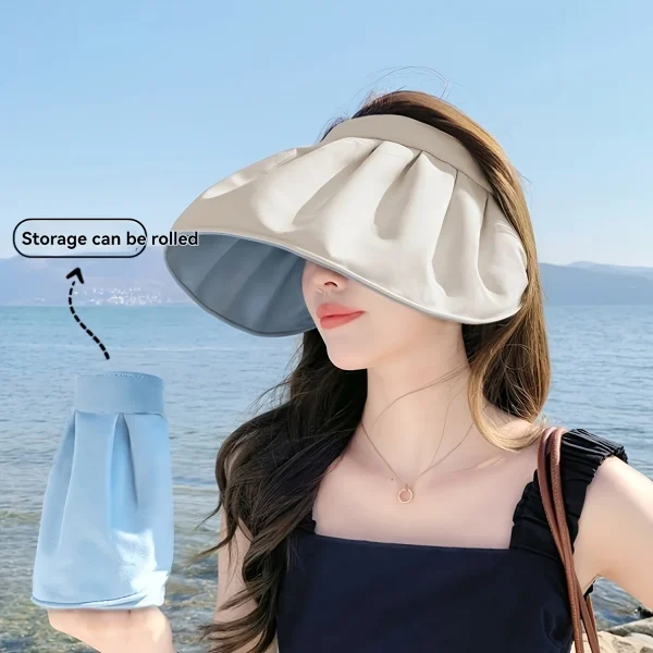 Casual Foldable Wide Brimmed Empty Top Universal Headband Beach Sun Hat - Image 6