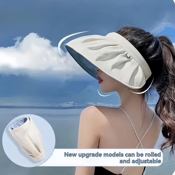 Casual Foldable Wide Brimmed Empty Top Universal Headband Beach Sun Hat - Image 4
