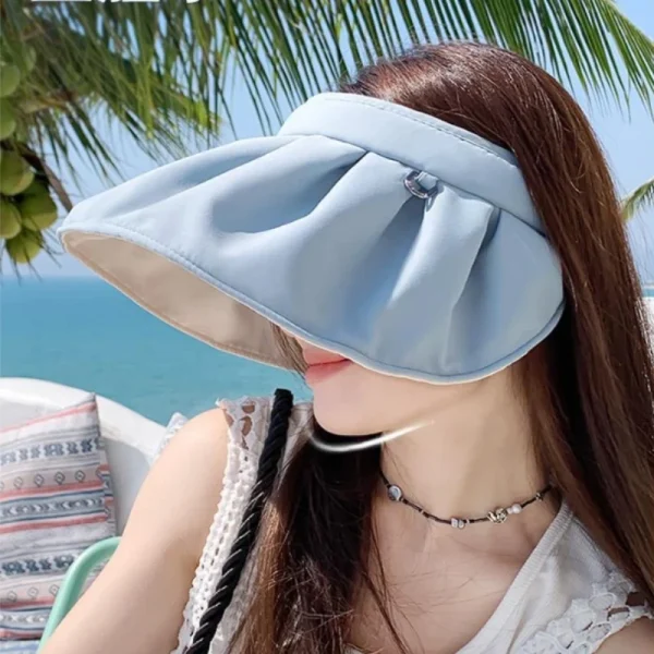 Casual Foldable Wide Brimmed Empty Top Universal Headband Beach Sun Hat - Image 2