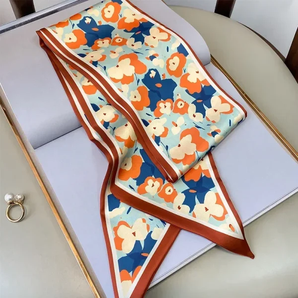 Casual Foulard Floral Print Kerchief Narrow Long Wrist Small Ribbon Hair Band Scarves Silk Scarf - Image 4
