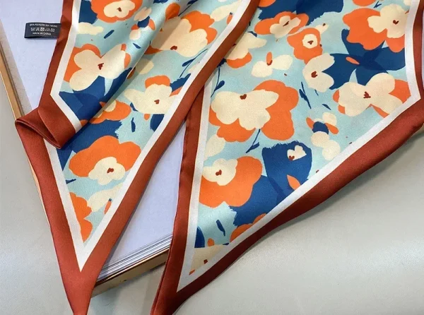Casual Foulard Floral Print Kerchief Narrow Long Wrist Small Ribbon Hair Band Scarves Silk Scarf - Image 7