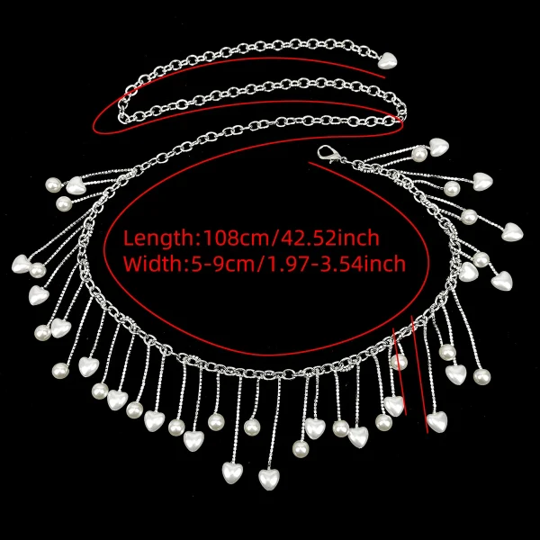 Casual Geometric Metal Embellishes Fringe Pearl Waist Chain Belt - Image 4