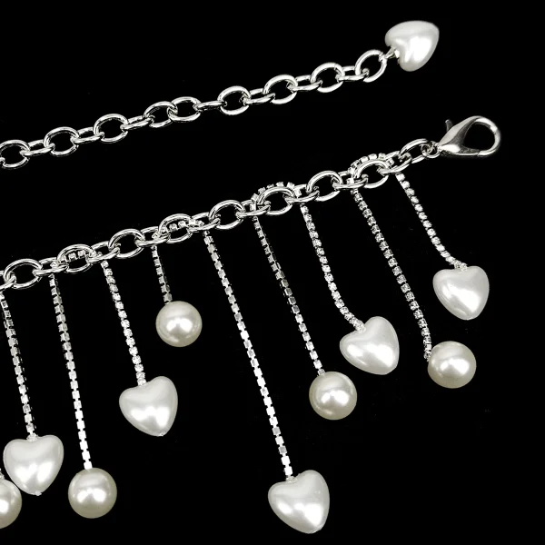 Casual Geometric Metal Embellishes Fringe Pearl Waist Chain Belt - Image 2