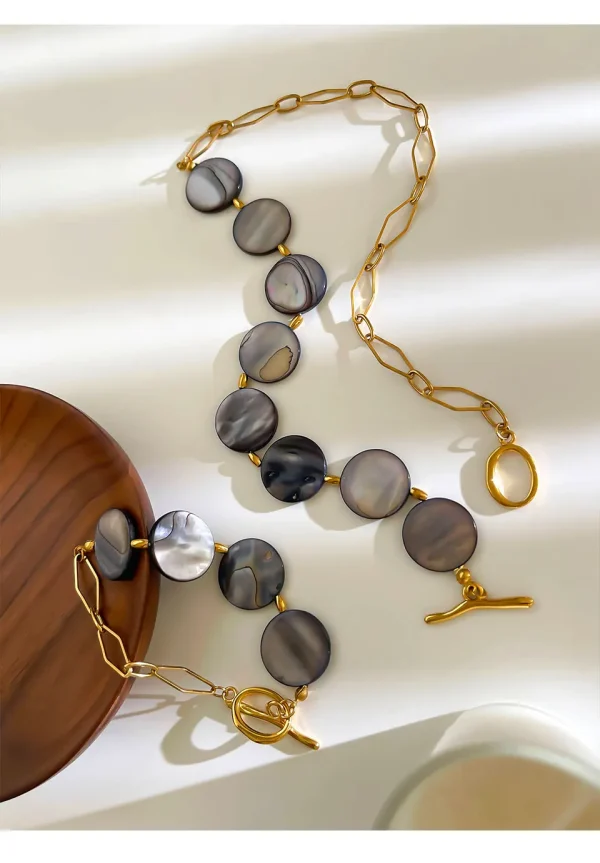 Casual High Quality Stainless Steel Round Natural Shell Necklace Bracelet Jewelry Sets - Image 4