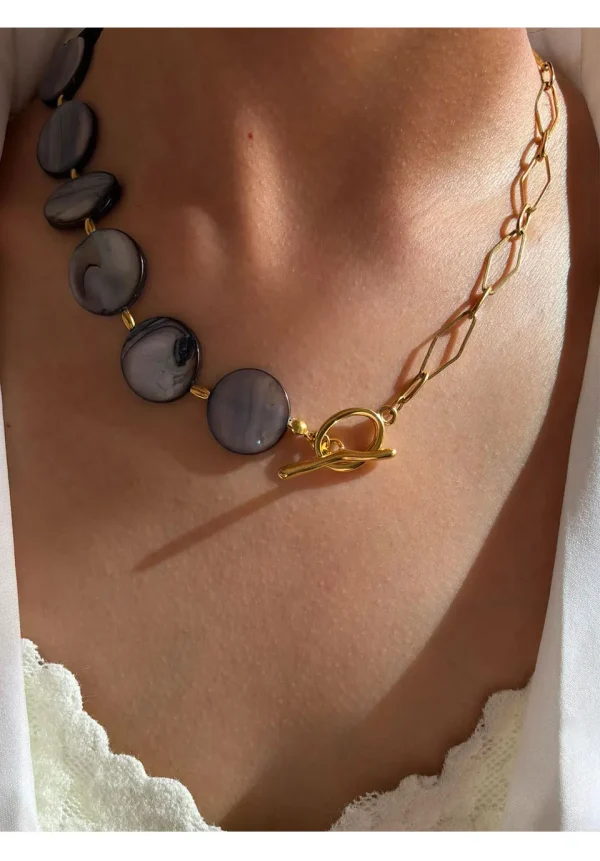 Casual High Quality Stainless Steel Round Natural Shell Necklace Bracelet Jewelry Sets - Image 2