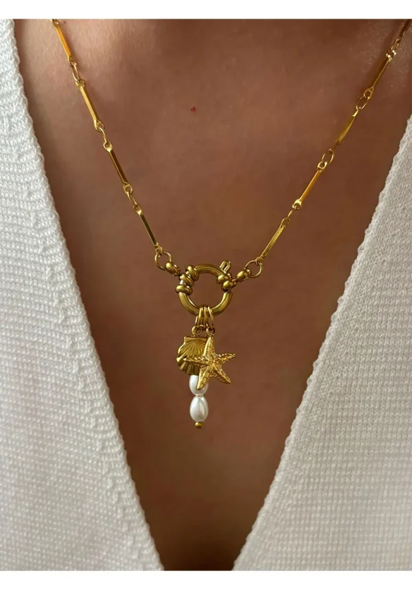 Casual Imitation Pearl Sea Star Shell Stainless Steel Pendant Choker Necklaces - Image 2