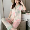 Casual Lapel Trousers Sleepwear Short Sleeve Long Loose Two -PCS Set - Image 4