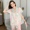 Casual Lapel Trousers Sleepwear Short Sleeve Long Loose Two -PCS Set - Image 5
