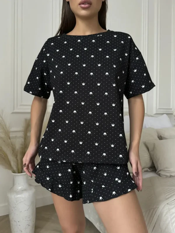 Casual Loose Fit Comfortable Round Neck Two-Piece Pajamas Set - Image 4