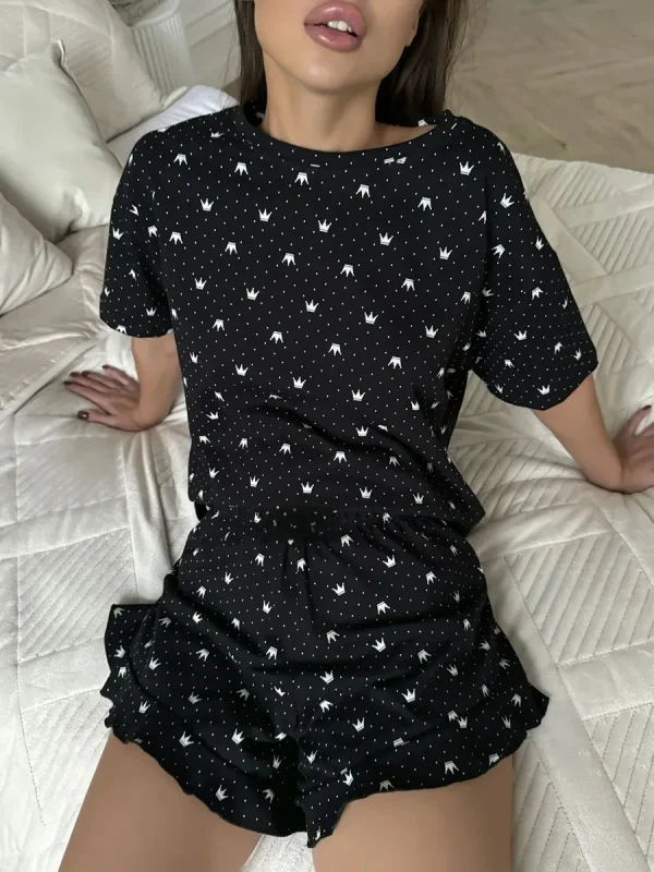 Casual Loose Fit Comfortable Round Neck Two-Piece Pajamas Set - Image 5