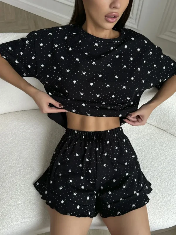 Casual Loose Fit Comfortable Round Neck Two-Piece Pajamas Set - Image 6