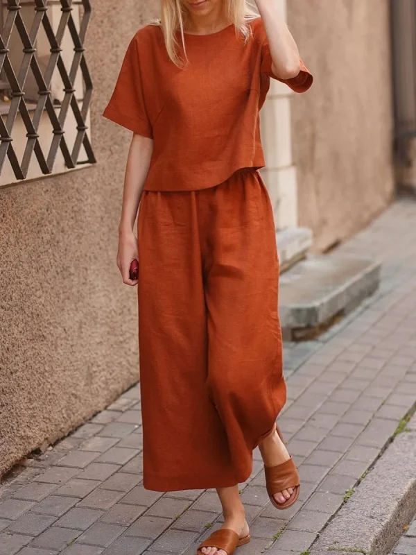 Casual Loose Solid Color Shirt And Pants Two Piece Set