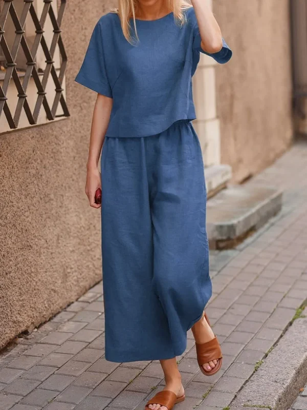 Casual Loose Solid Color Shirt And Pants Two Piece Set - Image 2