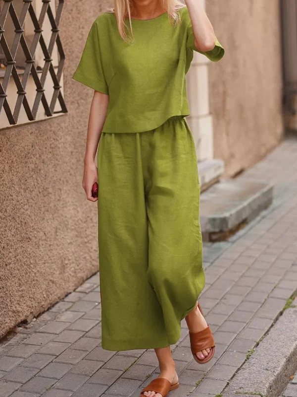Casual Loose Solid Color Shirt And Pants Two Piece Set - Image 3
