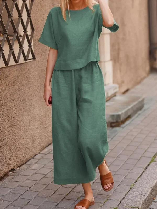 Casual Loose Solid Color Shirt And Pants Two Piece Set - Image 4