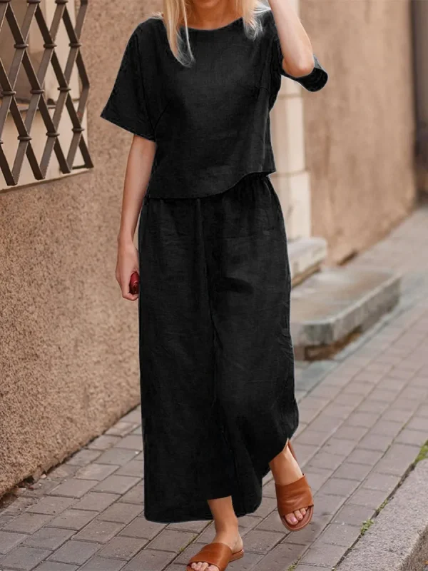 Casual Loose Solid Color Shirt And Pants Two Piece Set - Image 5
