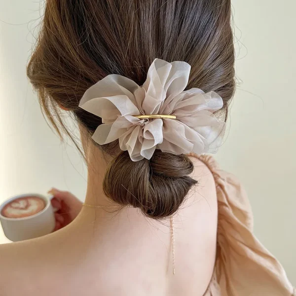 Casual Metal Chiffon Flowers Ponytail Holder Hairpin Barrettes Hair Accessories Claw Clips - Image 3