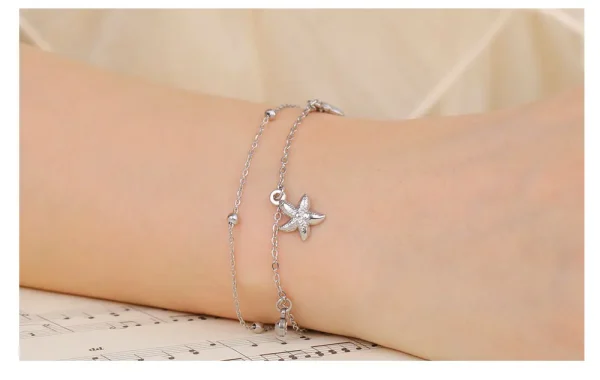 Casual Metal Lobster-claw-clasps Stainless Steel Plant Link Chain Starfish Seashell Charms Bracelet