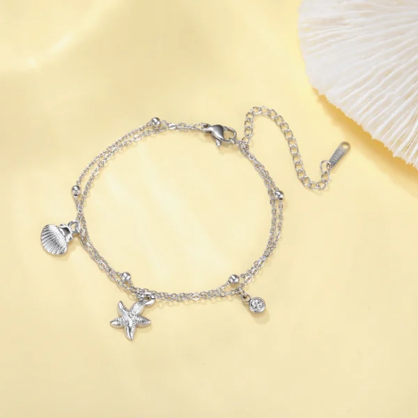 Casual Metal Lobster-claw-clasps Stainless Steel Plant Link Chain Starfish Seashell Charms Bracelet - Image 3