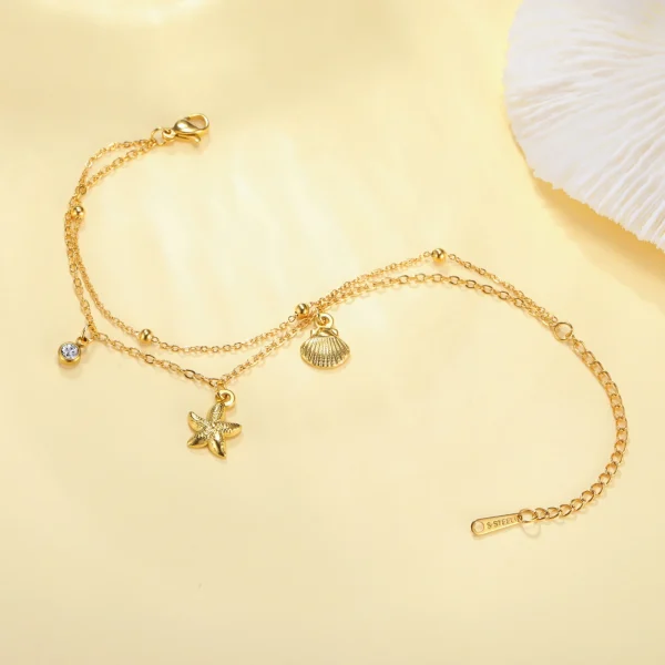 Casual Metal Lobster-claw-clasps Stainless Steel Plant Link Chain Starfish Seashell Charms Bracelet - Image 2