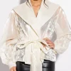 Casual Patchwork Lace Up V Neck Long Sleeve Spliced Mesh Embroidery Blouses - Image 2