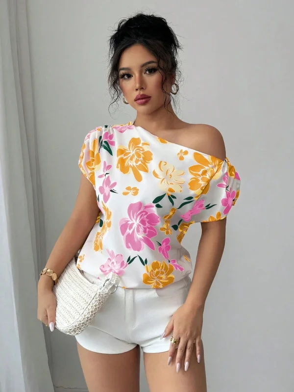 Casual Printed Short Sleeve Turn-Down Collar Shirts Blouses Tops