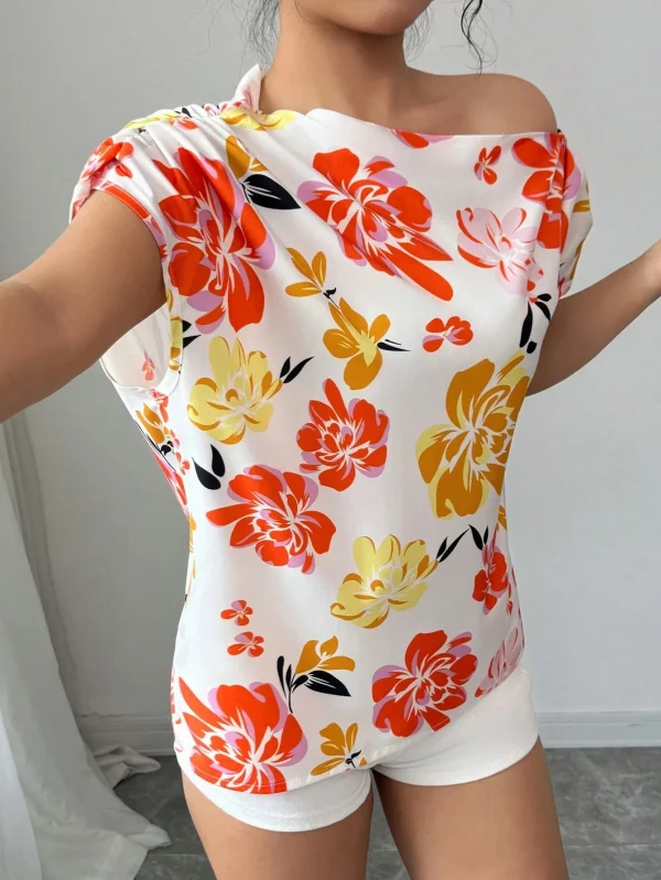 Casual Printed Short Sleeve Turn-Down Collar Shirts Blouses Tops - Image 11
