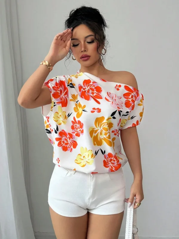 Casual Printed Short Sleeve Turn-Down Collar Shirts Blouses Tops - Image 9