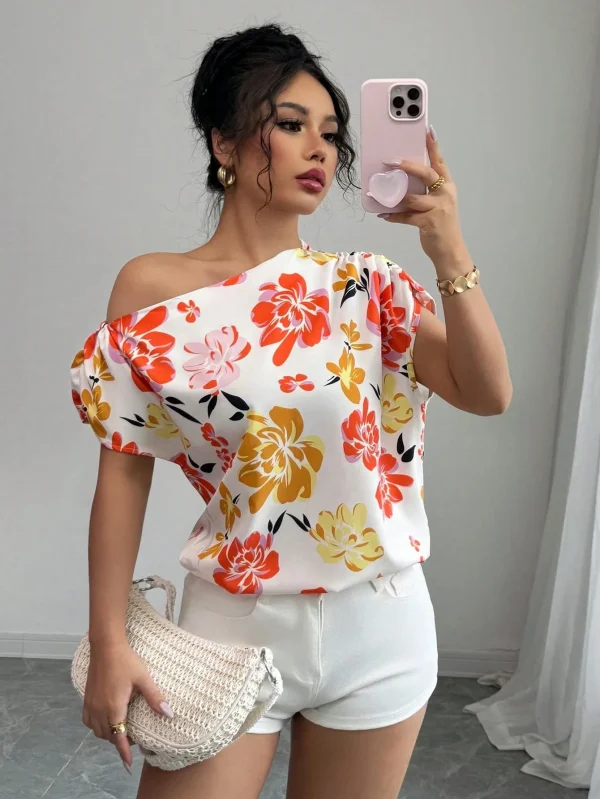 Casual Printed Short Sleeve Turn-Down Collar Shirts Blouses Tops - Image 10