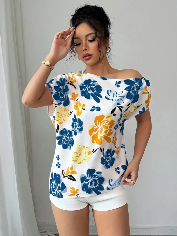Casual Printed Short Sleeve Turn-Down Collar Shirts Blouses Tops - Image 14