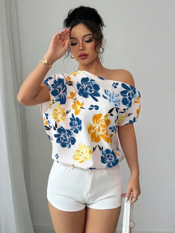 Casual Printed Short Sleeve Turn-Down Collar Shirts Blouses Tops - Image 15