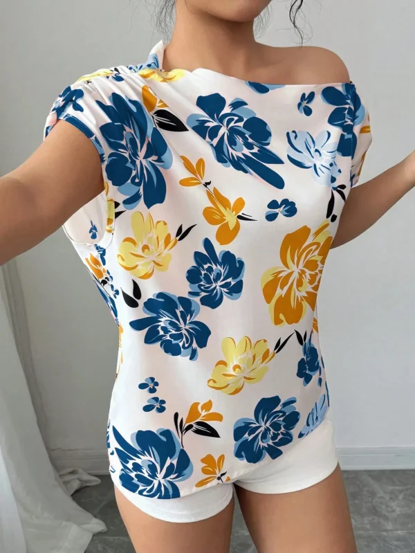 Casual Printed Short Sleeve Turn-Down Collar Shirts Blouses Tops - Image 17