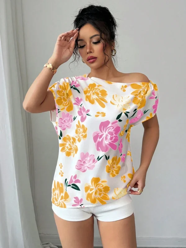 Casual Printed Short Sleeve Turn-Down Collar Shirts Blouses Tops - Image 2