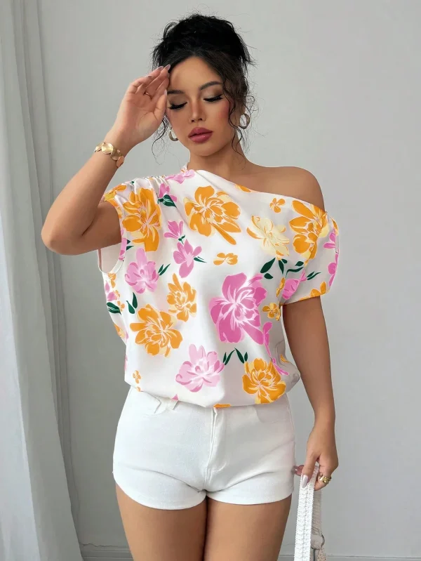 Casual Printed Short Sleeve Turn-Down Collar Shirts Blouses Tops - Image 3