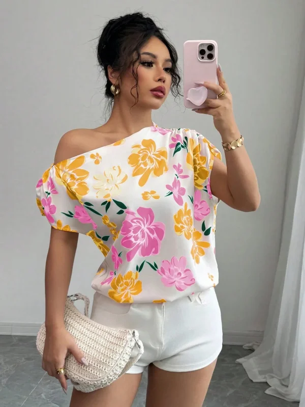 Casual Printed Short Sleeve Turn-Down Collar Shirts Blouses Tops - Image 4