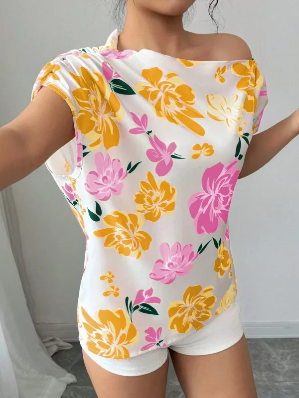 Casual Printed Short Sleeve Turn-Down Collar Shirts Blouses Tops - Image 5