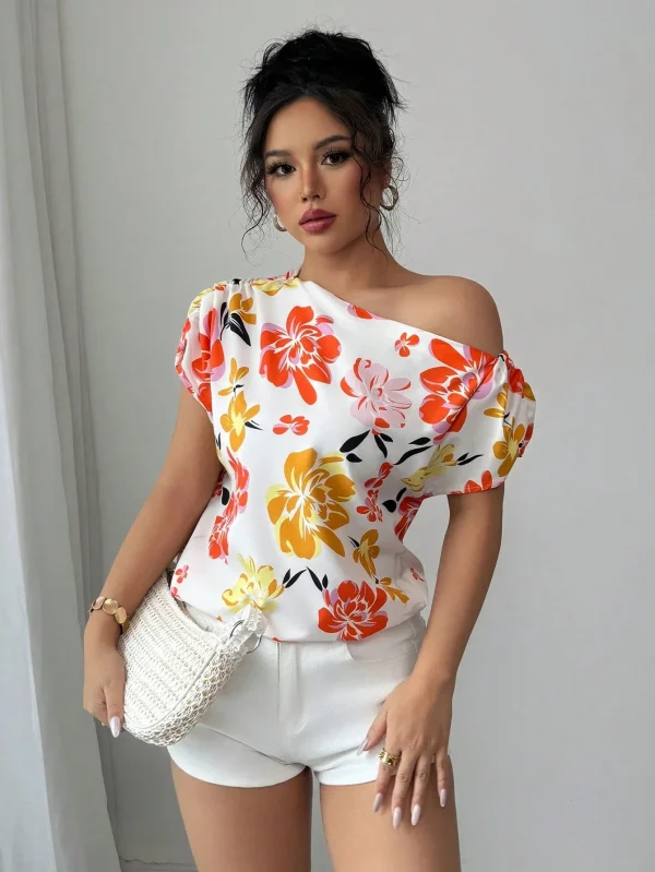 Casual Printed Short Sleeve Turn-Down Collar Shirts Blouses Tops - Image 7