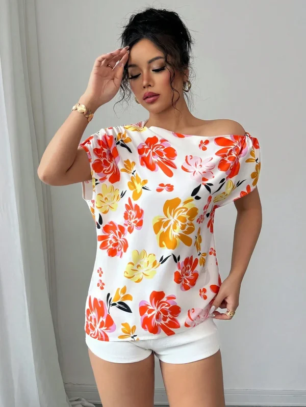 Casual Printed Short Sleeve Turn-Down Collar Shirts Blouses Tops - Image 8