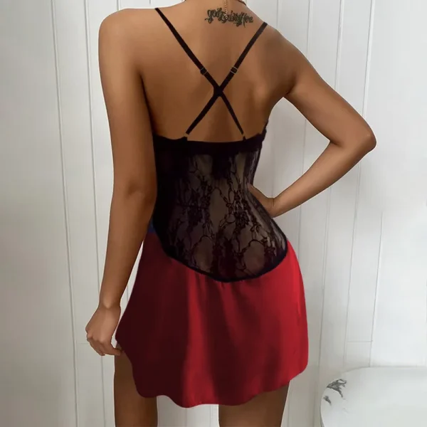 Casual Pure Colour Backless Lace Low Neck Nightgown Dresses - Image 2