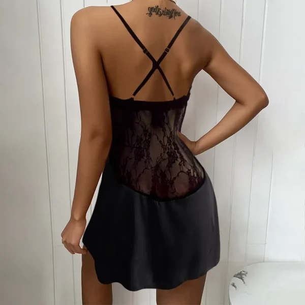 Casual Pure Colour Backless Lace Low Neck Nightgown Dresses - Image 10