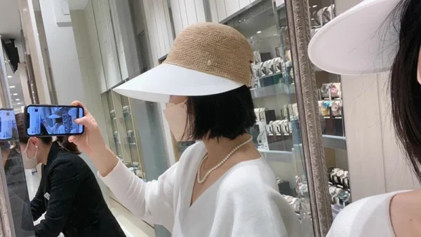Casual Raffia Straw Patchwork Wide Brim UV Protection Equestrian Style Visor Ponytail Baseball Sun Hat - Image 2