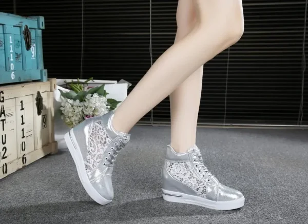 Casual Round Toe Leather High Heels Lace Up Wedge Platform Shoes - Image 4