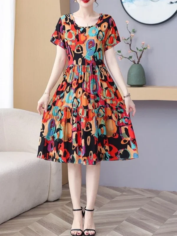 Casual Short Sleeve A Line Cotton Beach Flower Floral Boho Dresses